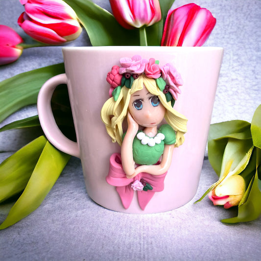 Pink & Green girl - mug & spoon set