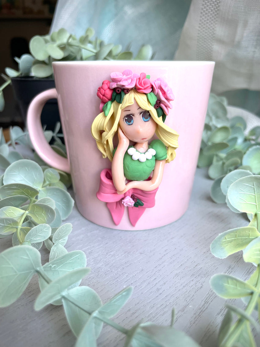 Pink & Green girl - mug & spoon set