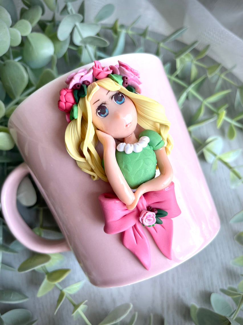 Pink & Green girl - mug & spoon set