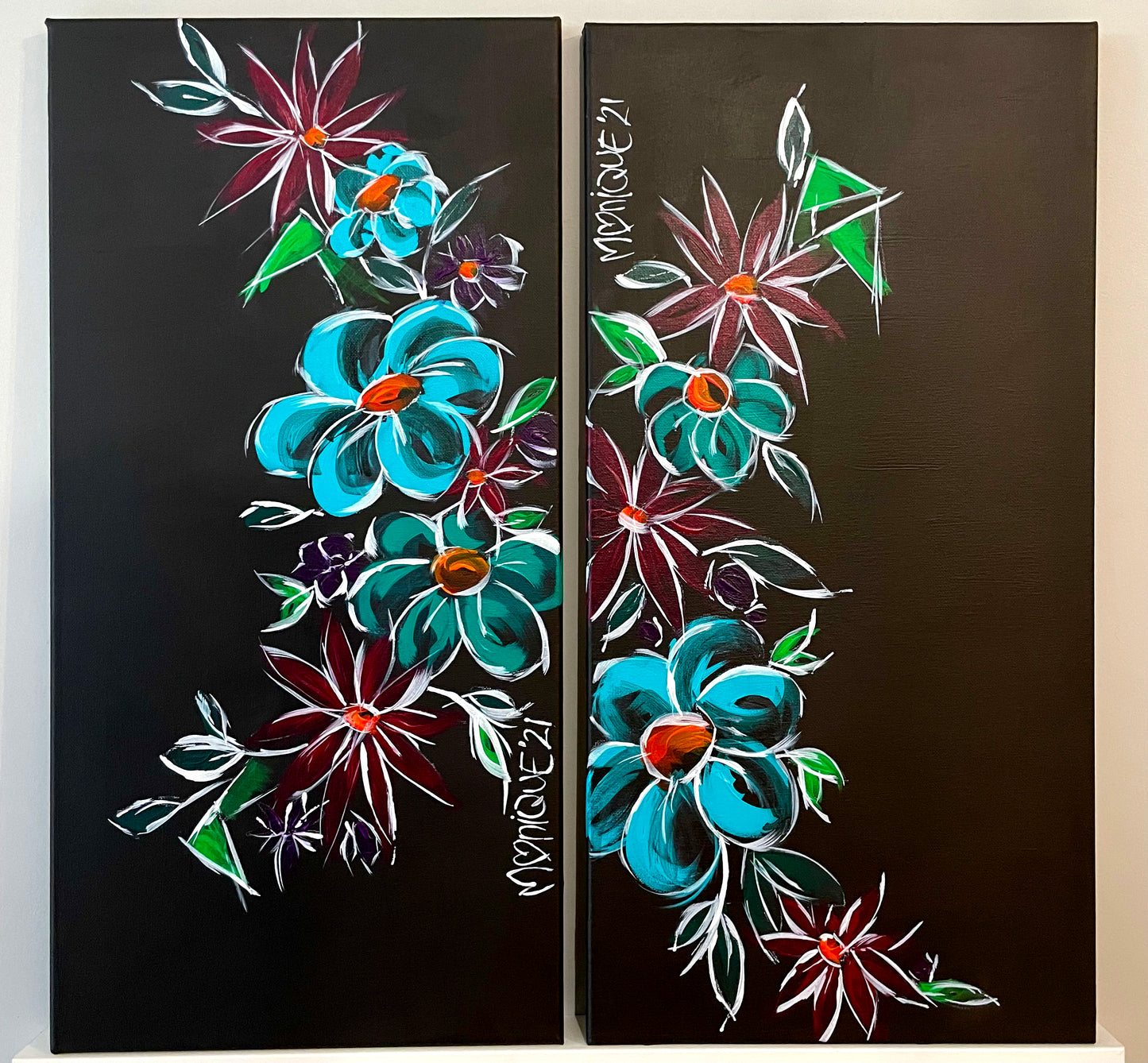 SOLD - Flower twin set (30 x 60cm each)