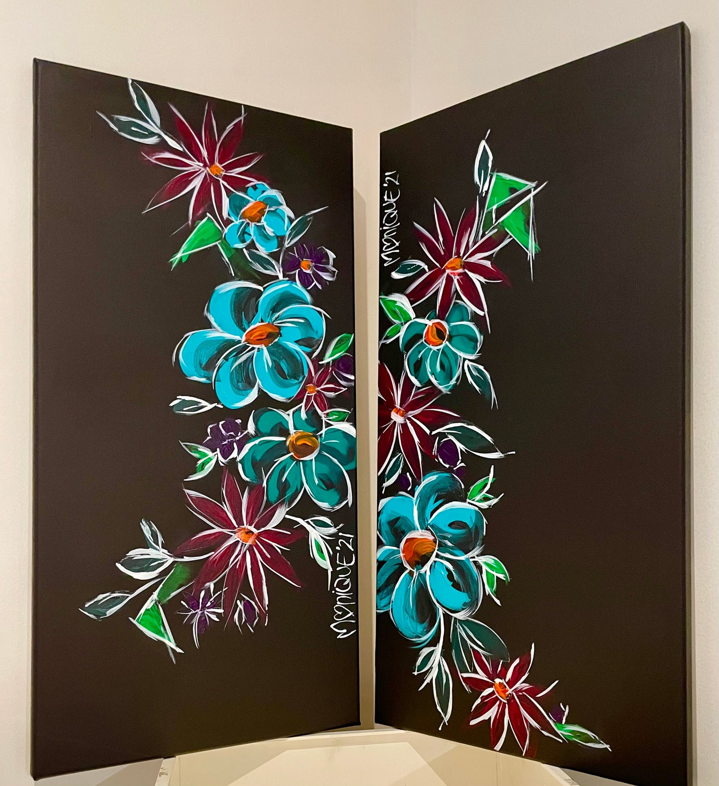 SOLD - Flower twin set (30 x 60cm each)