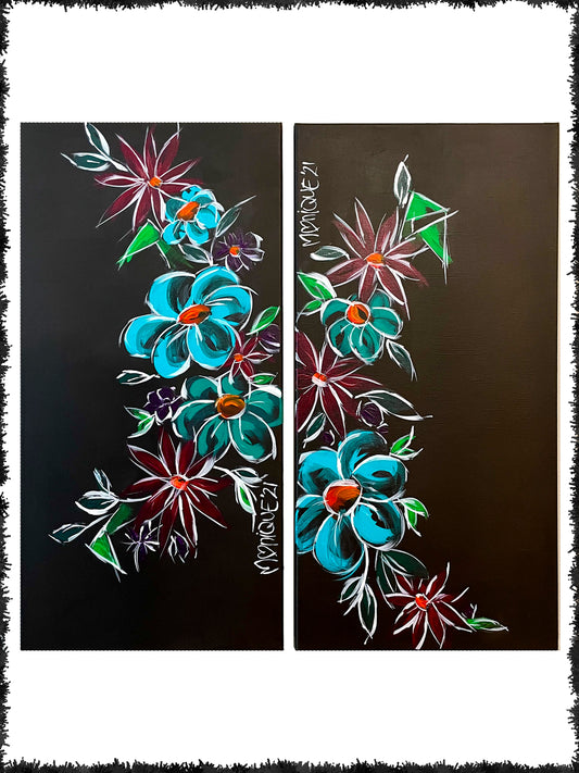 SOLD - Flower twin set (30 x 60cm each)